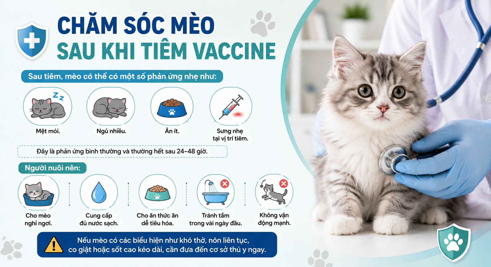 Chăm sóc mèo sau khi tiêm vaccine